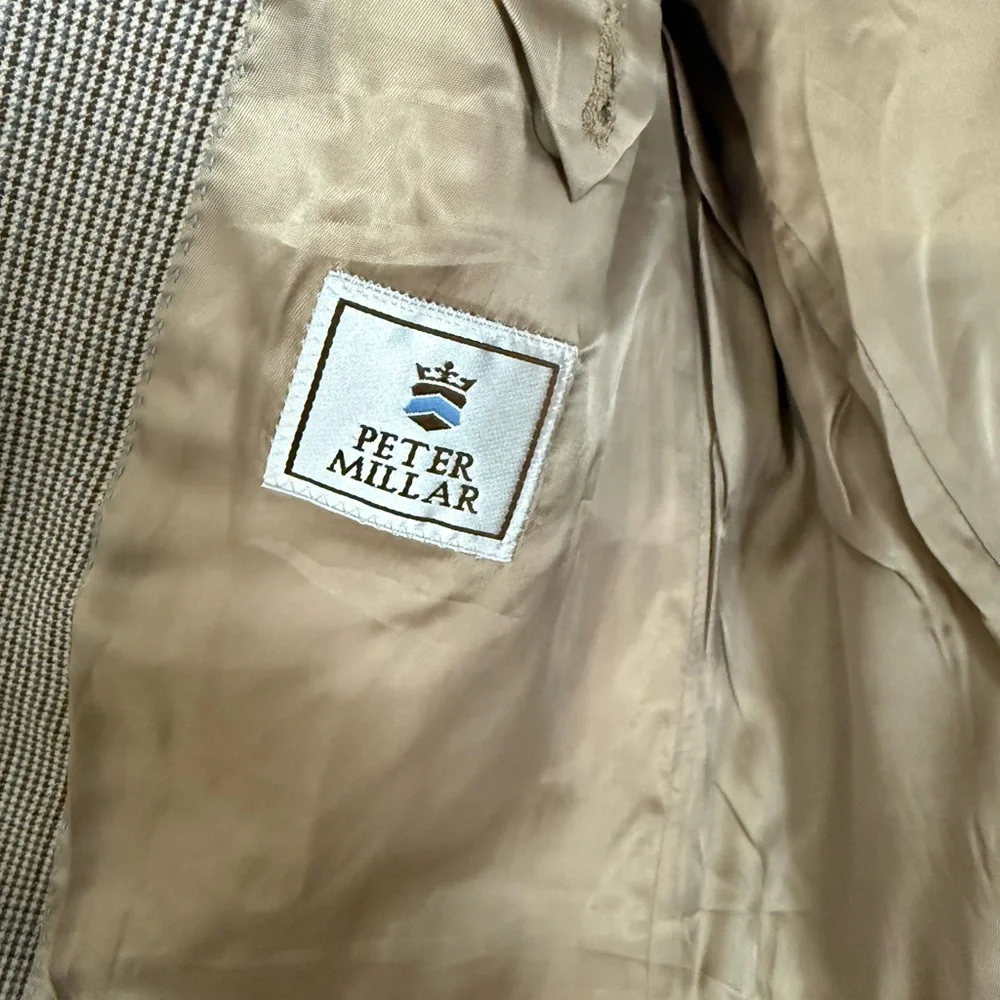 Peter‎ Millar 46R 100% Wool Houndstooth Sport Coat Blazer Brown Blue 2 Button